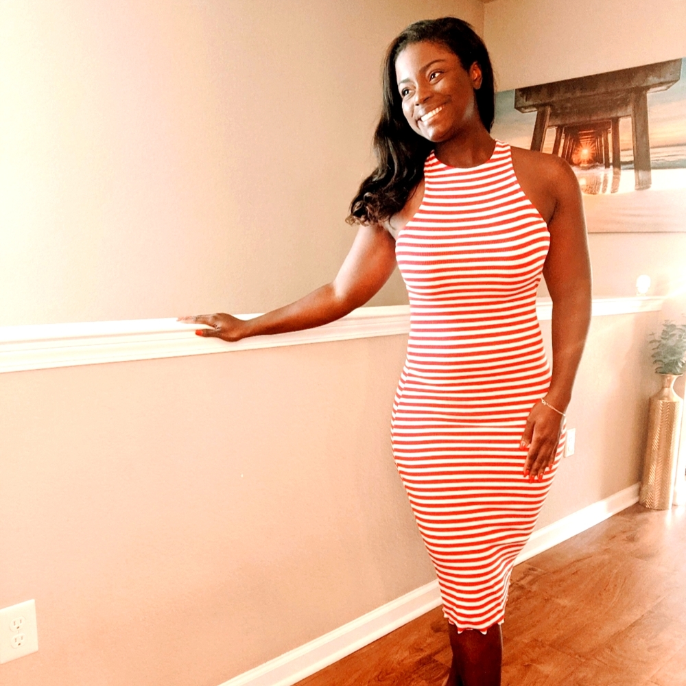 Red and white striped cotton dress